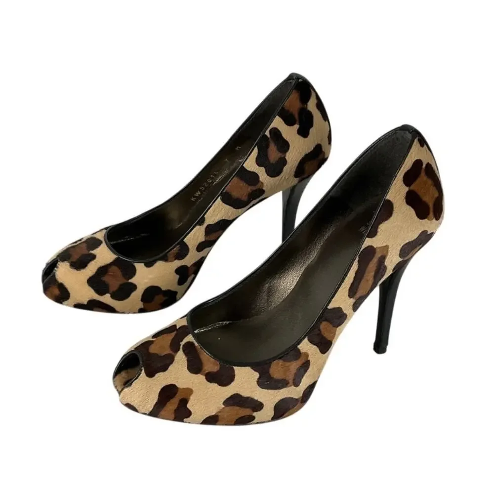 STUART WEITZMAN Stiletto Pump Pipespy Peep Toe Leopard Calf Hair BRAND NEW sz 7